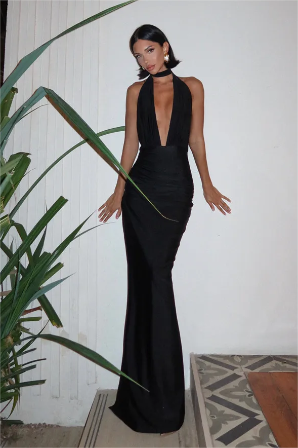 V-Neck Backless Lace-Up Midi