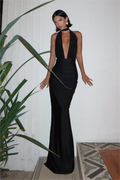 V-Neck Backless Lace-Up Midi