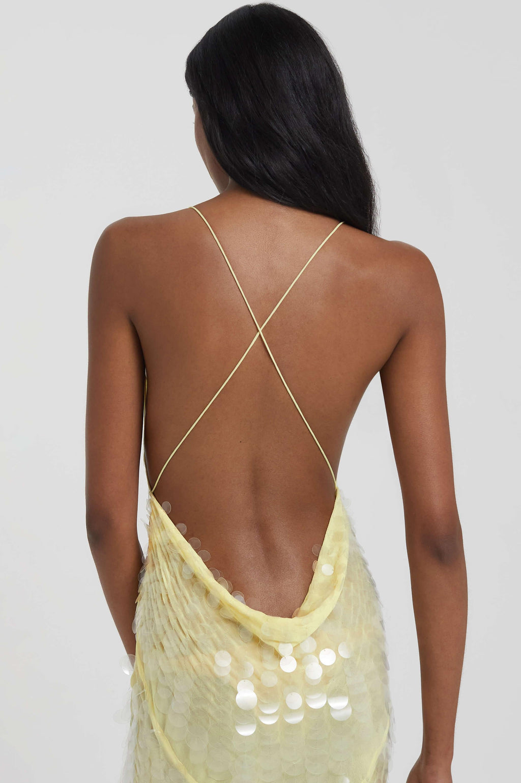 Light Yellow High-Stretch Mesh Gown