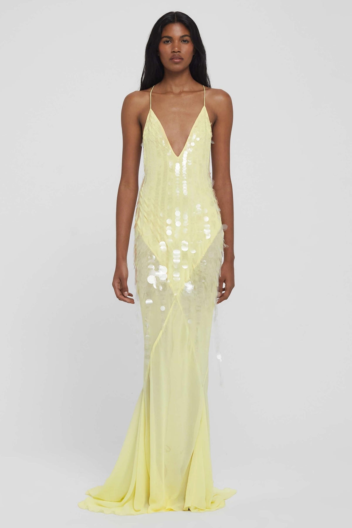 Light Yellow High-Stretch Mesh Gown