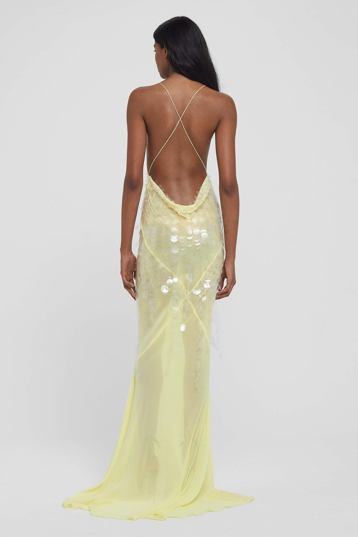Light Yellow High-Stretch Mesh Gown