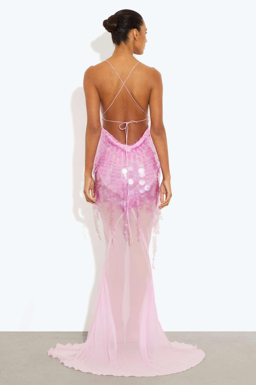 Light Yellow High-Stretch Mesh Gown