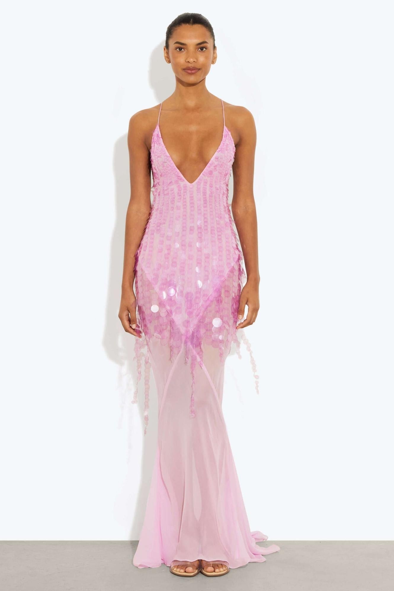 Light Yellow High-Stretch Mesh Gown