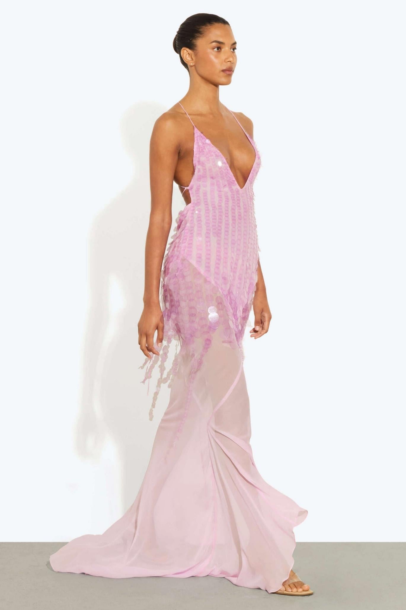 Light Yellow High-Stretch Mesh Gown