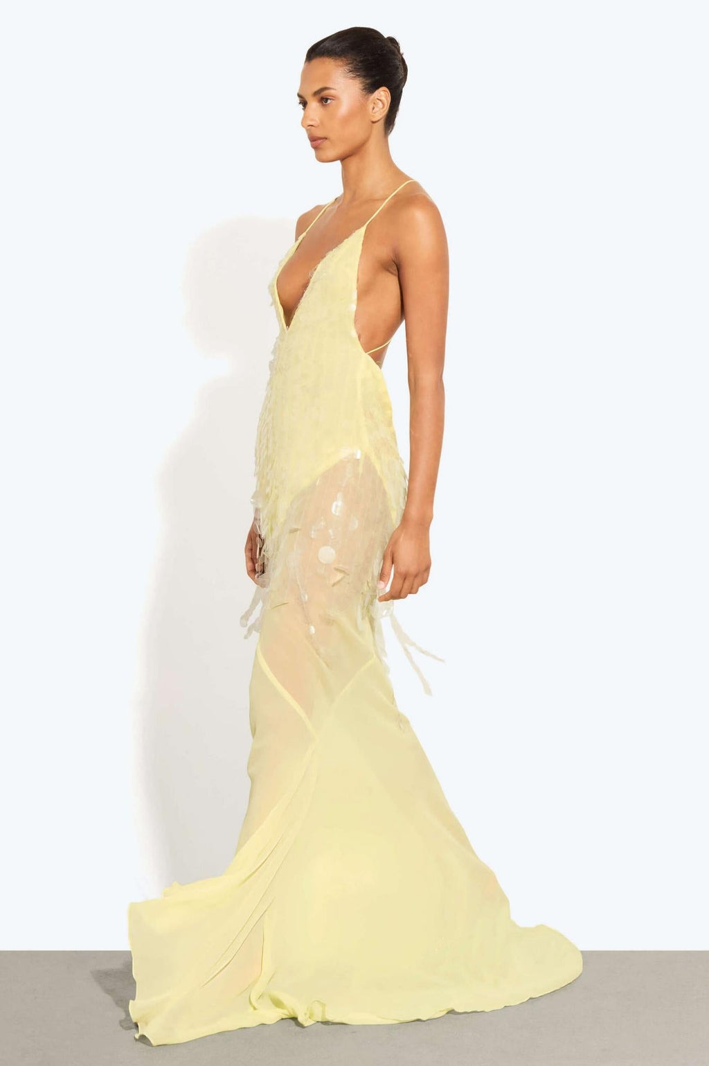 Light Yellow High-Stretch Mesh Gown