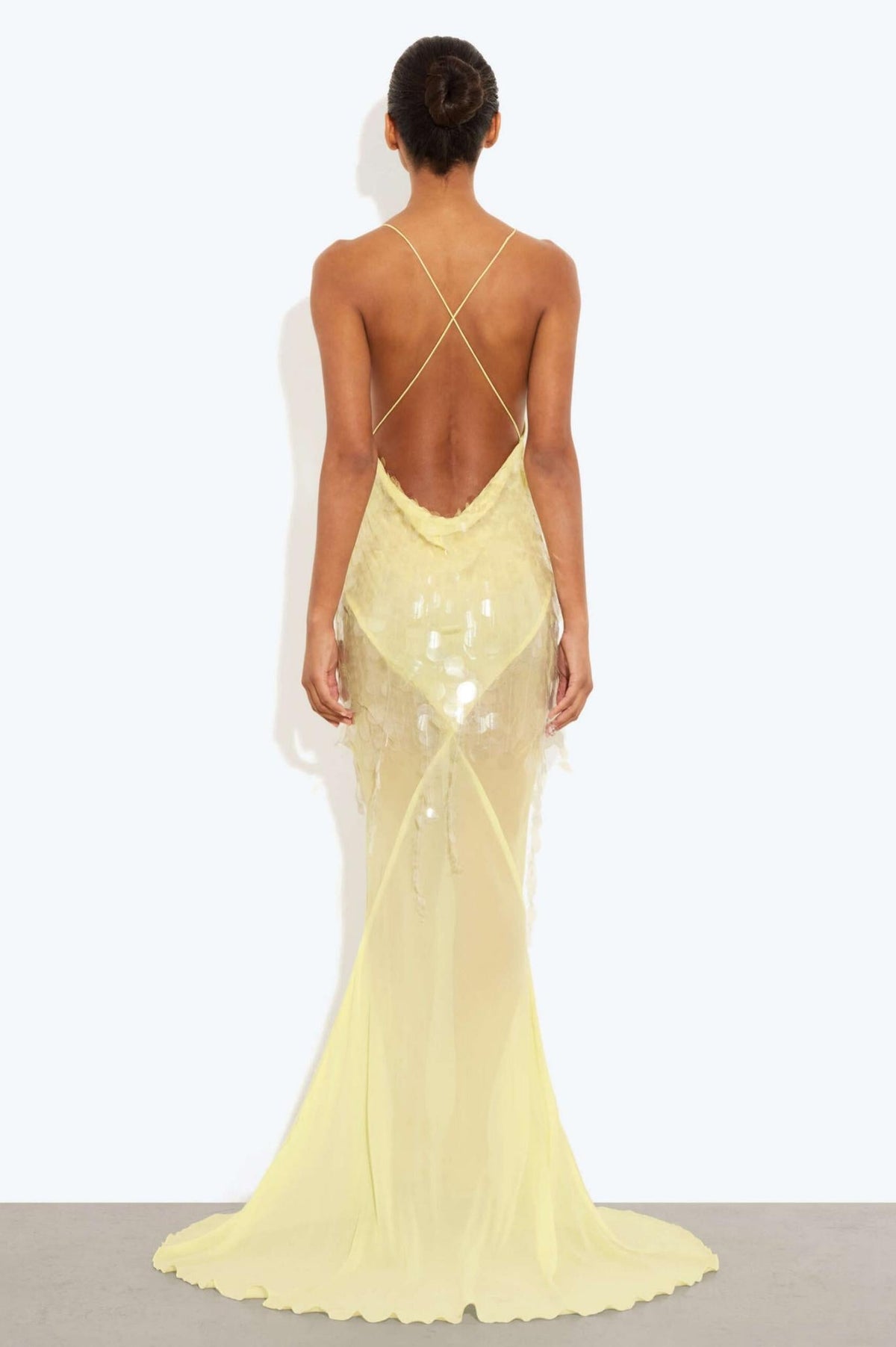 Light Yellow High-Stretch Mesh Gown