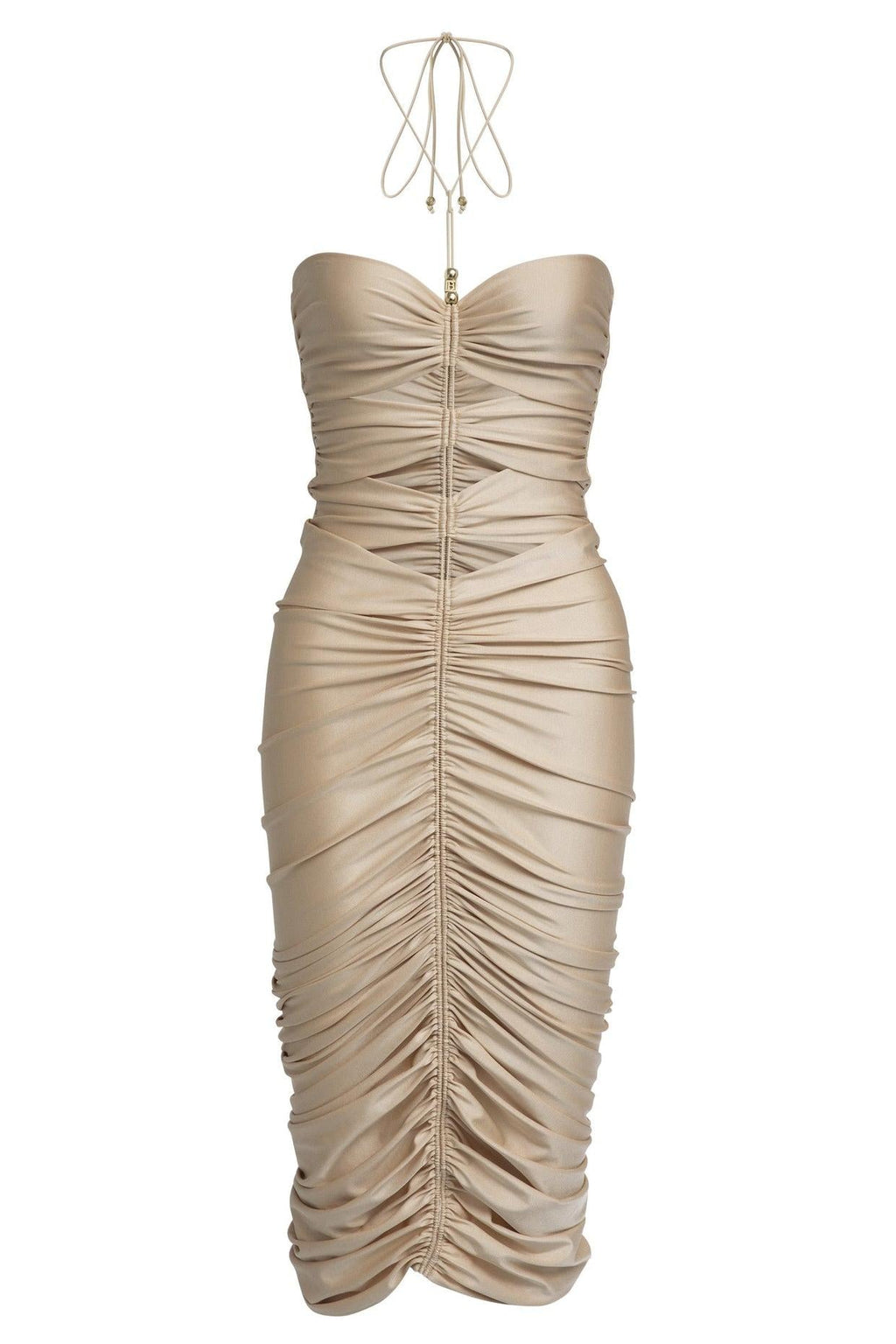 Champagne Halter Ruched Midi