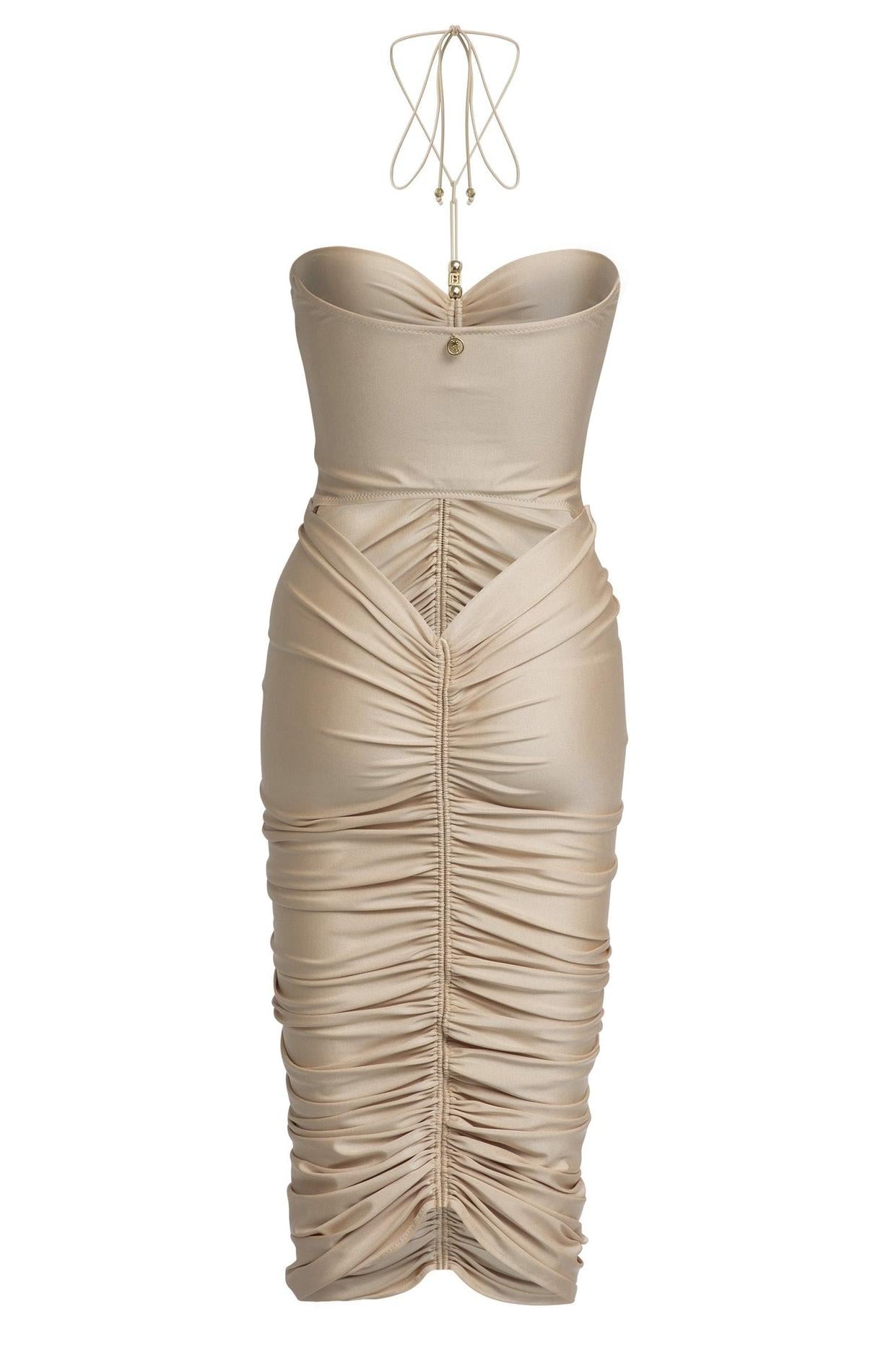 Champagne Halter Ruched Midi