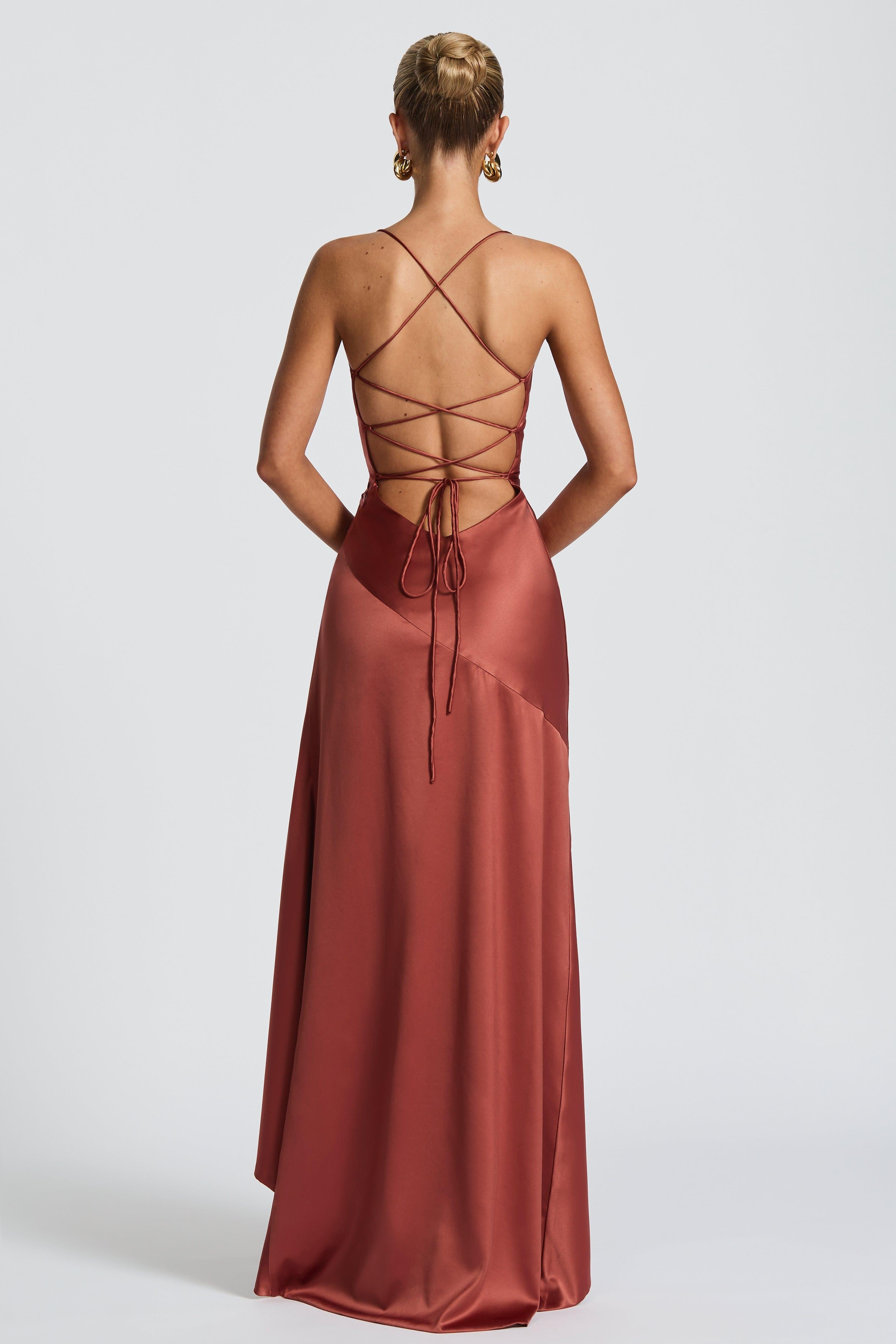 Black Satin Ruffle Maxi Dress