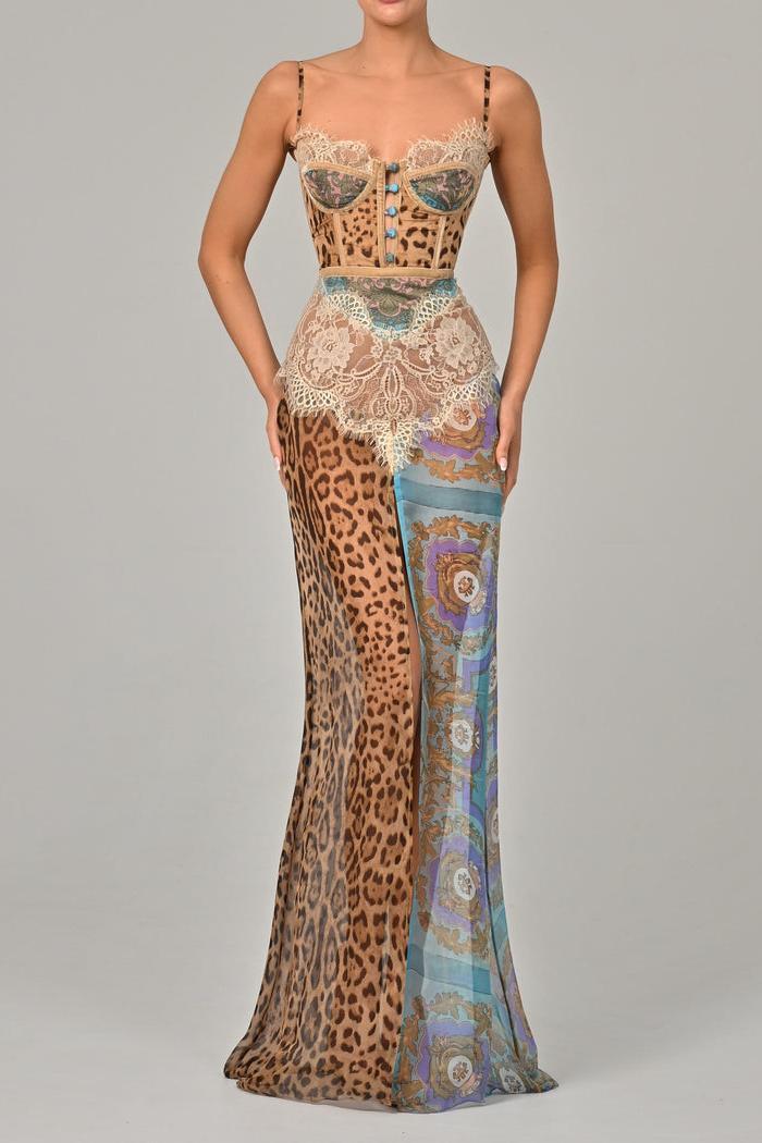 Leopard Splice Chiffon Maxi