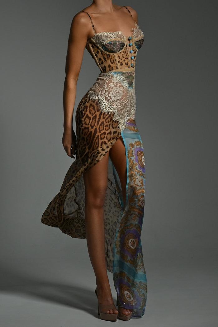 Leopard Splice Chiffon Maxi
