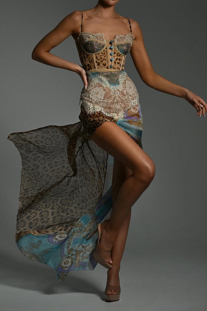 Leopard Splice Chiffon Maxi