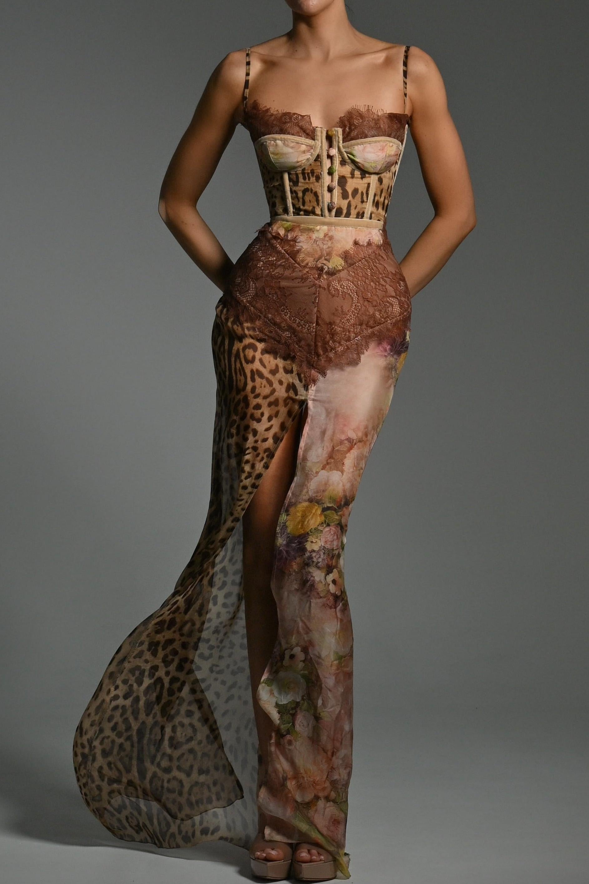 Leopard Splice Chiffon Maxi