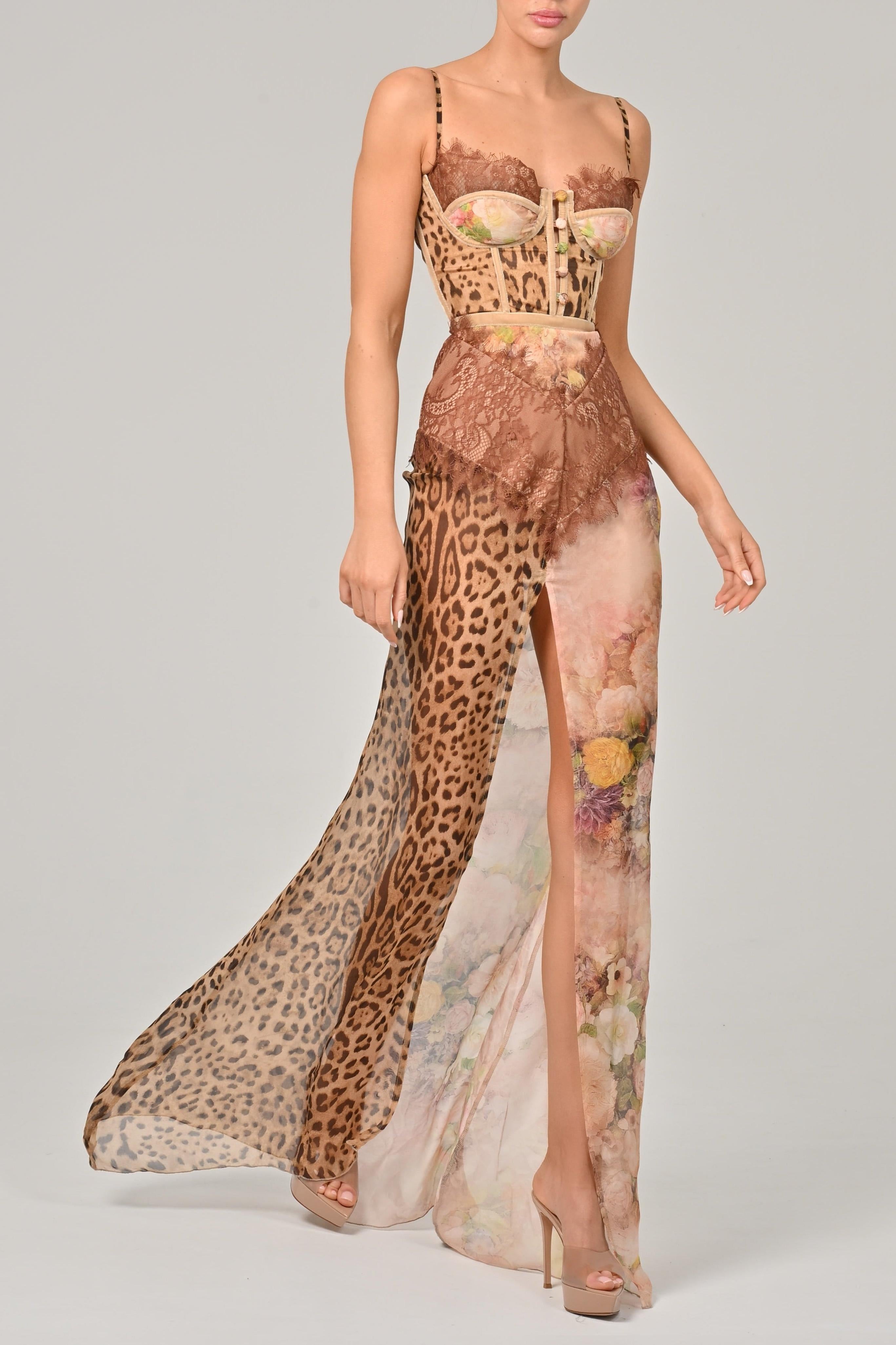 Leopard Splice Chiffon Maxi