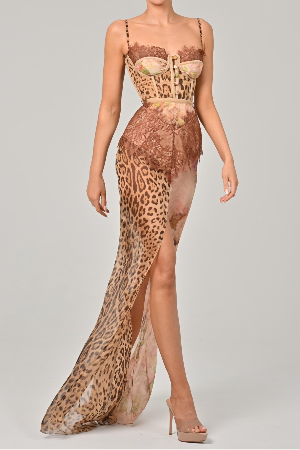 Leopard Splice Chiffon Maxi