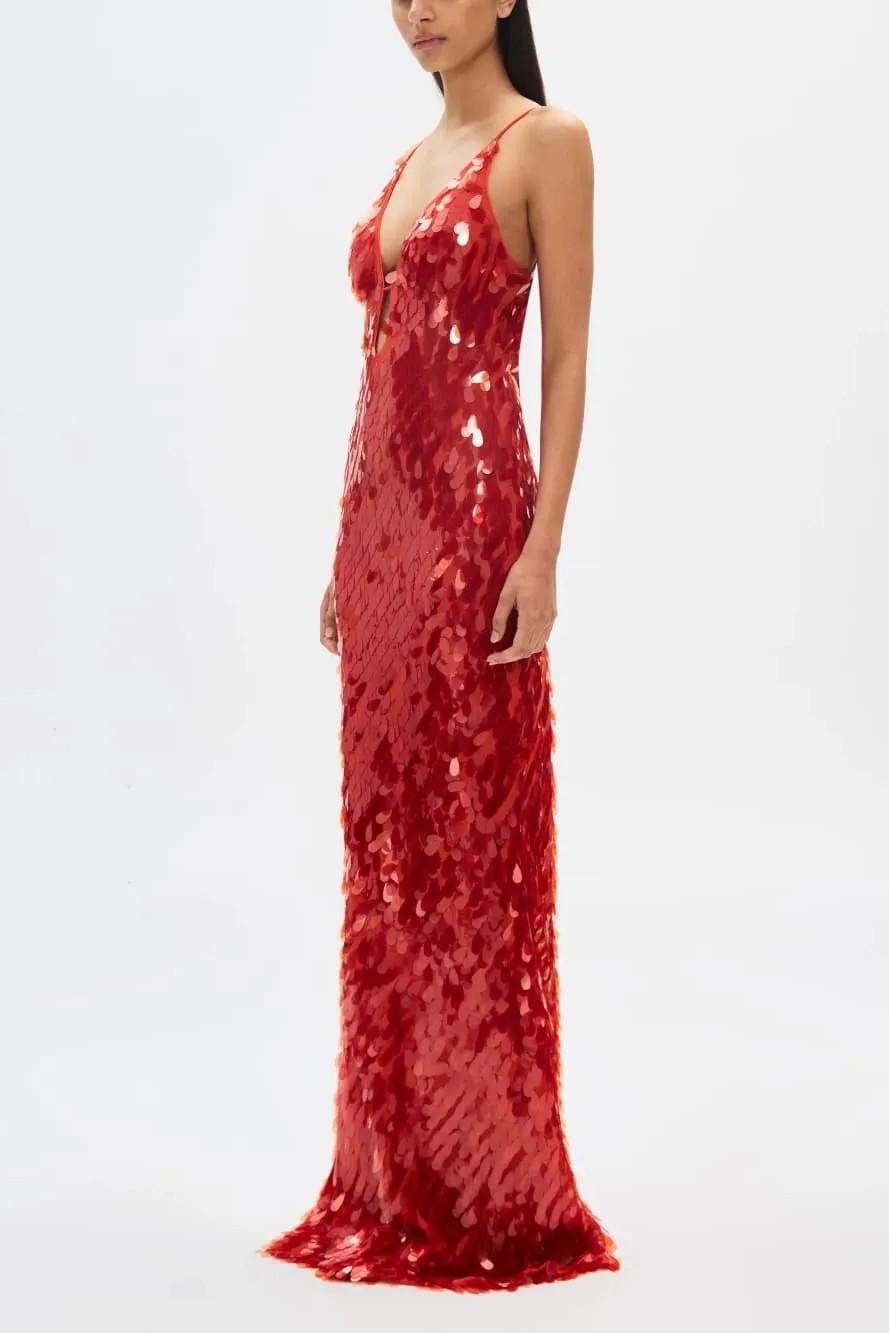 Sleeveless Low-Stretch Red Sequin