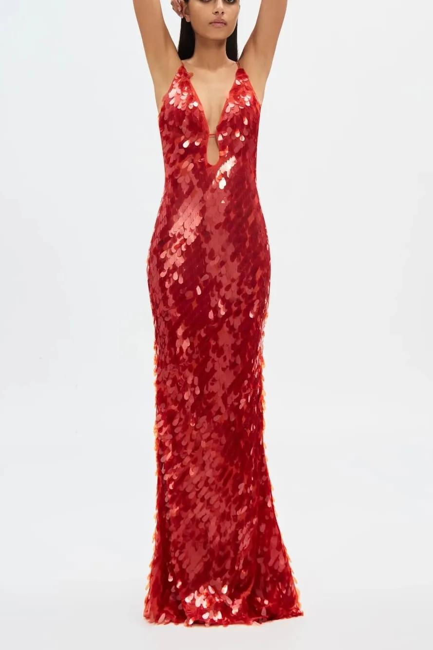 Sleeveless Low-Stretch Red Sequin