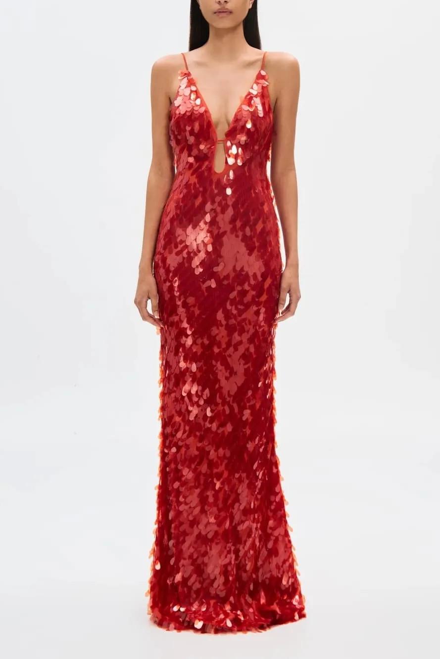 Sleeveless Low-Stretch Red Sequin