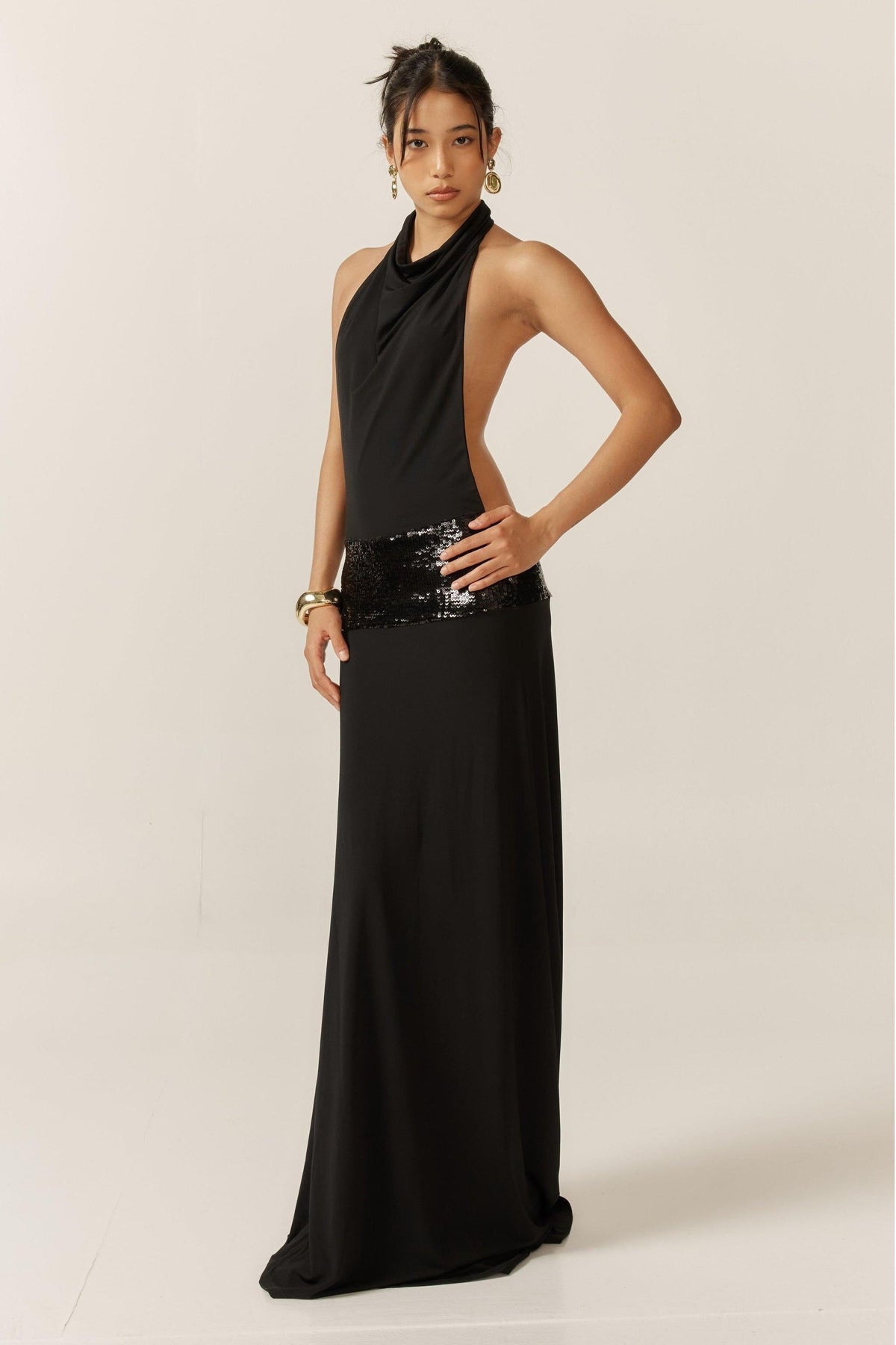 Sleeveless Sequin Asymmetrical Gown