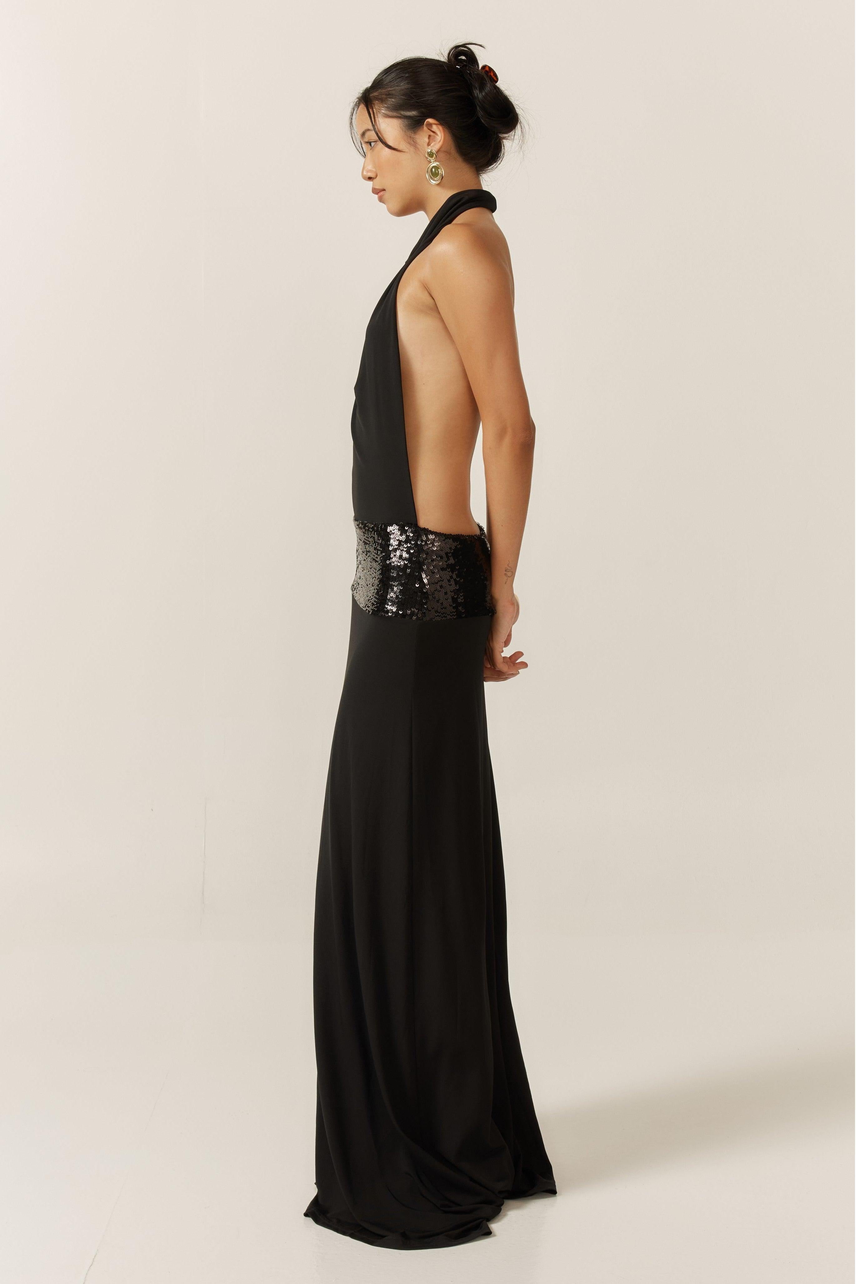 Sleeveless Sequin Asymmetrical Gown