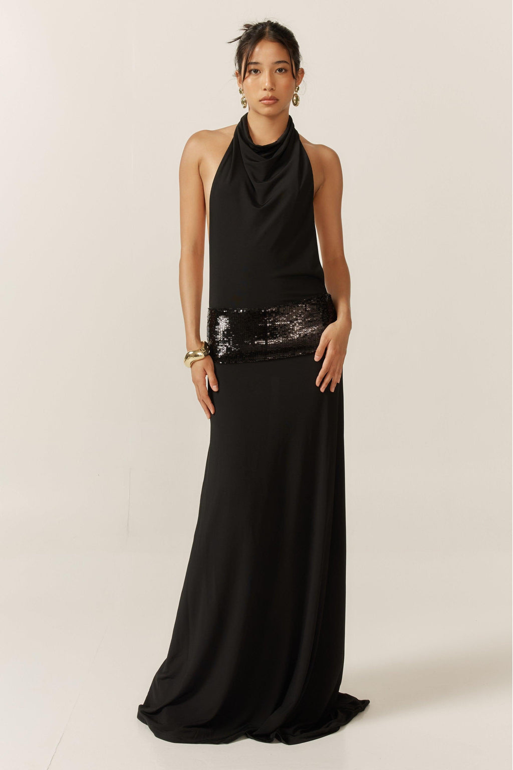 Sleeveless Sequin Asymmetrical Gown