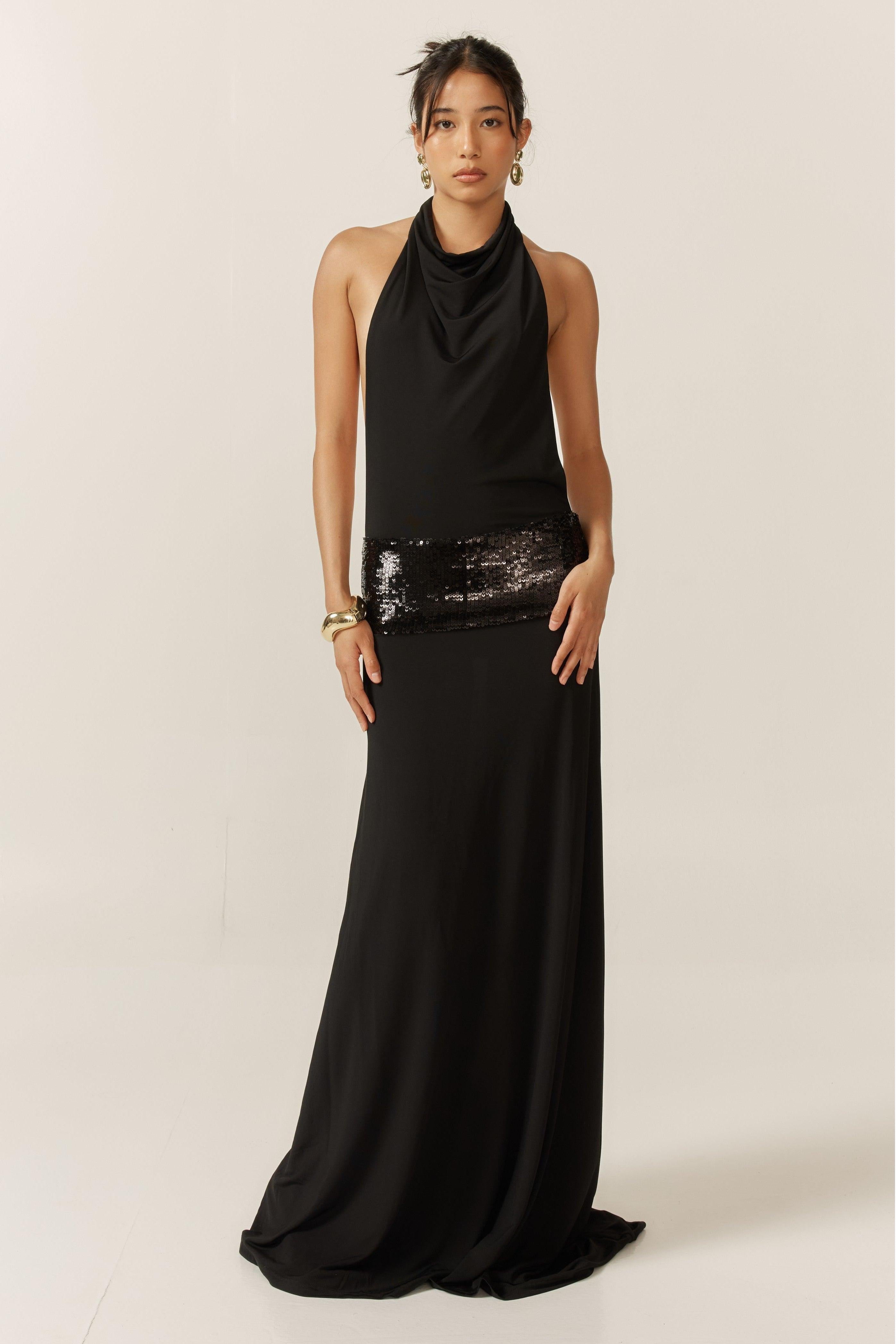 Sleeveless Sequin Asymmetrical Gown