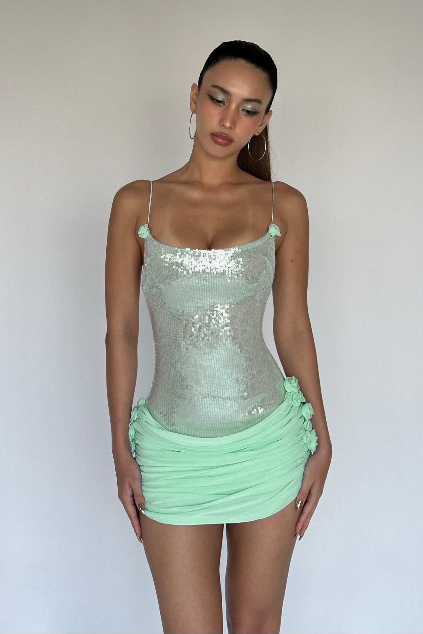 Sleeveless 3D Flower Luster Mini