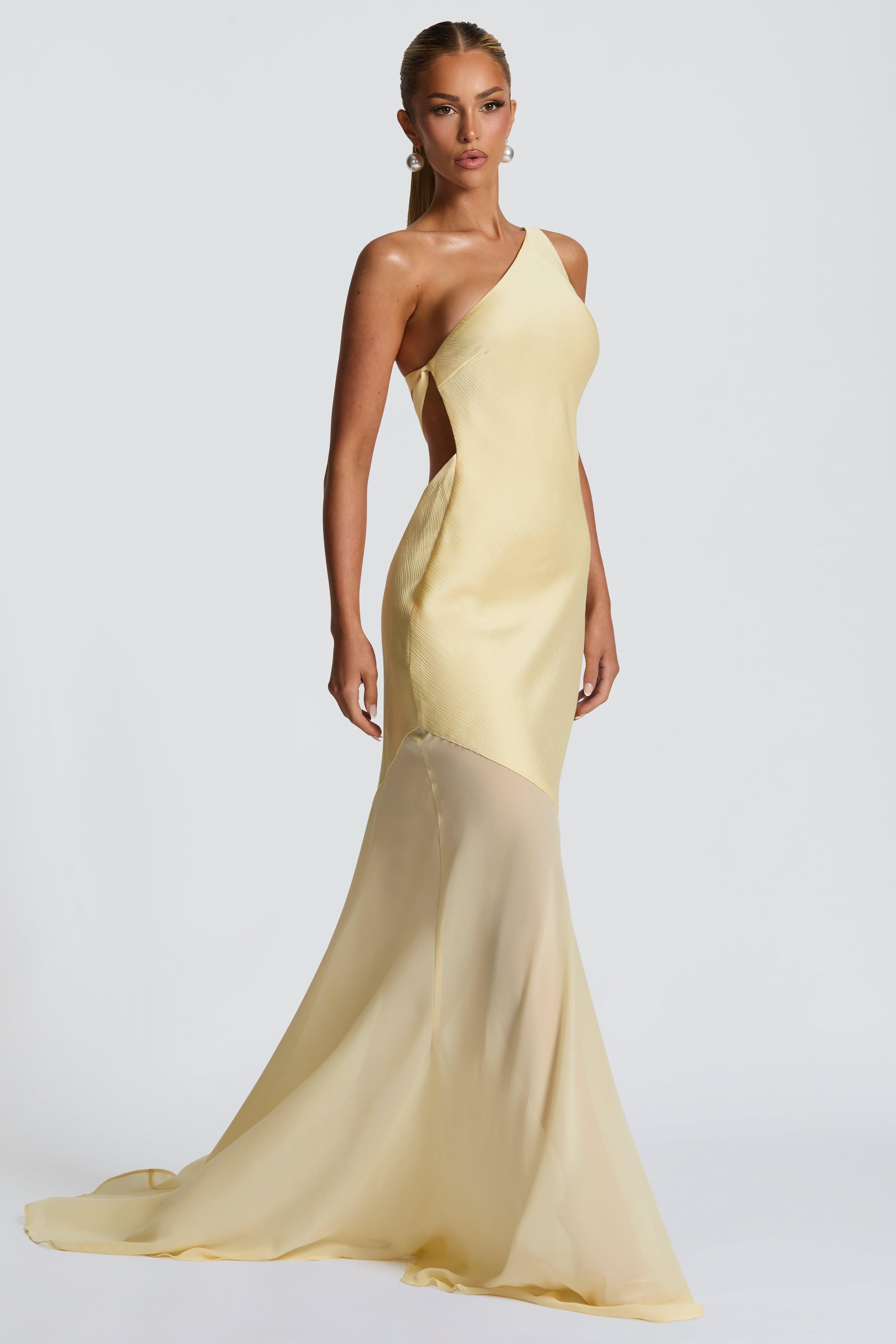 Yellow Satin Sleeveless Maxi Dress