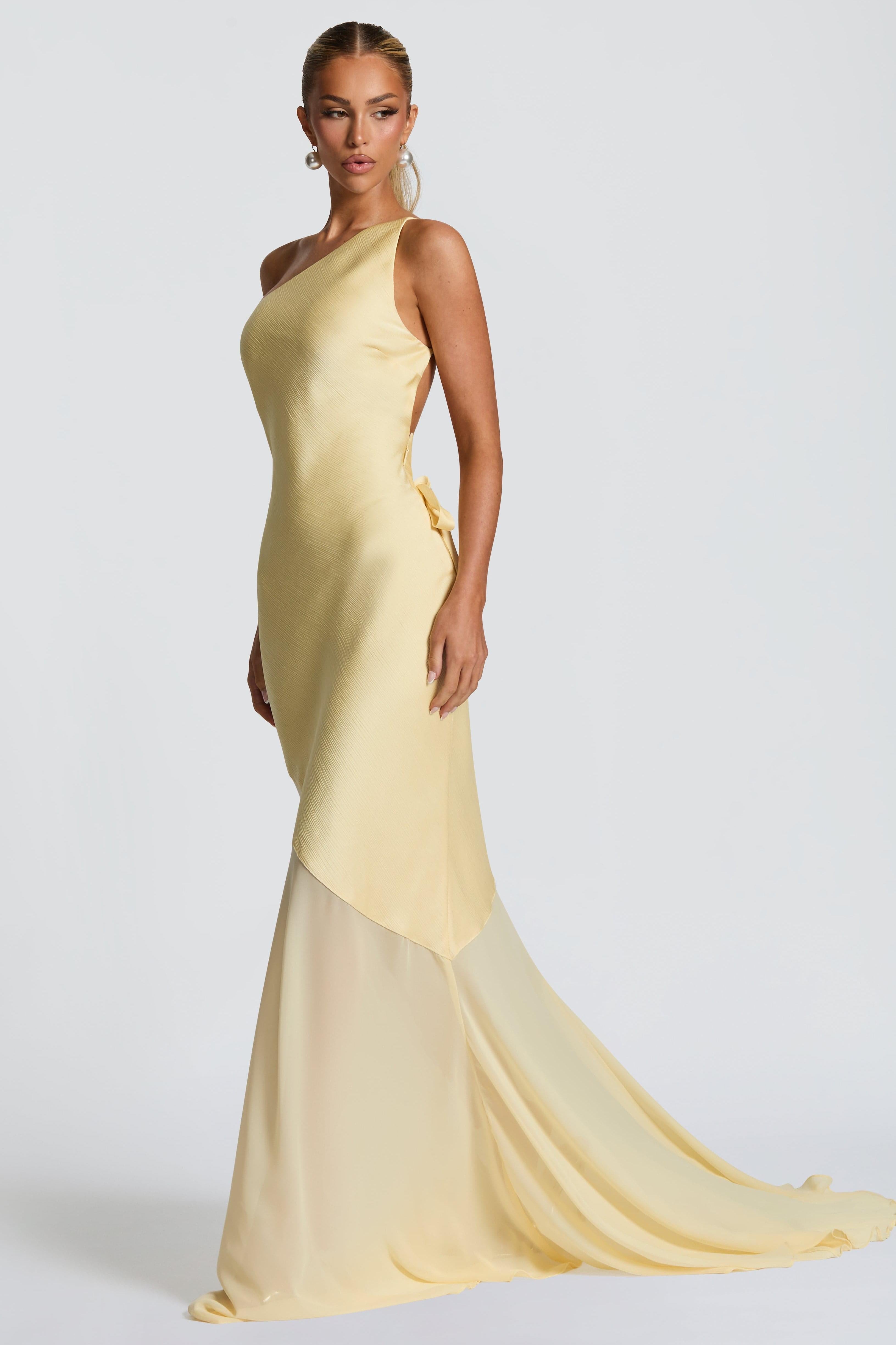 Yellow Satin Sleeveless Maxi Dress