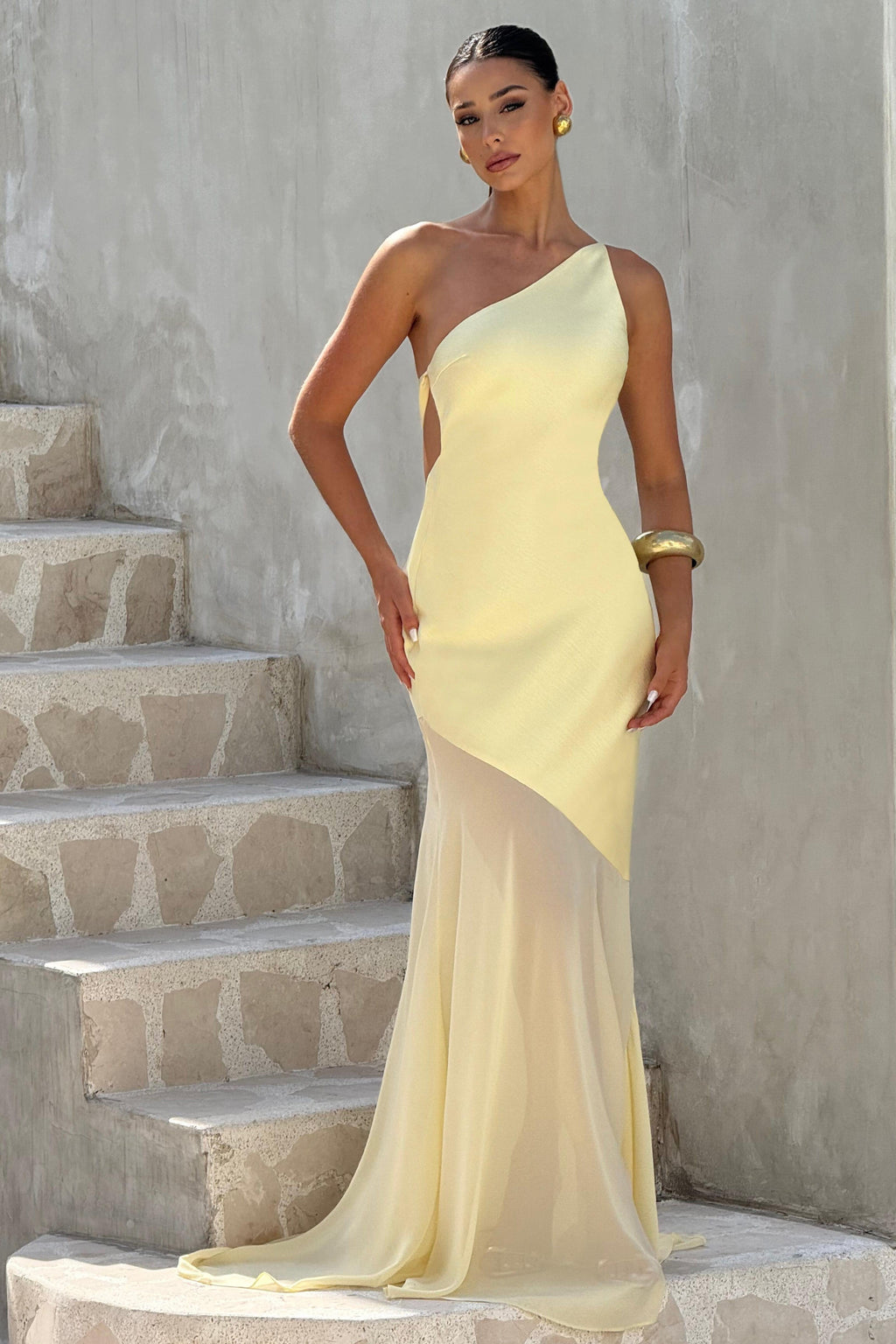 Yellow Satin Sleeveless Maxi Dress