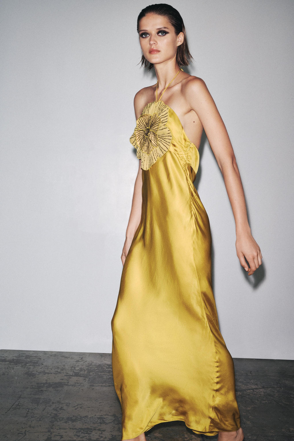 Sleeveless Satin Floral Midi