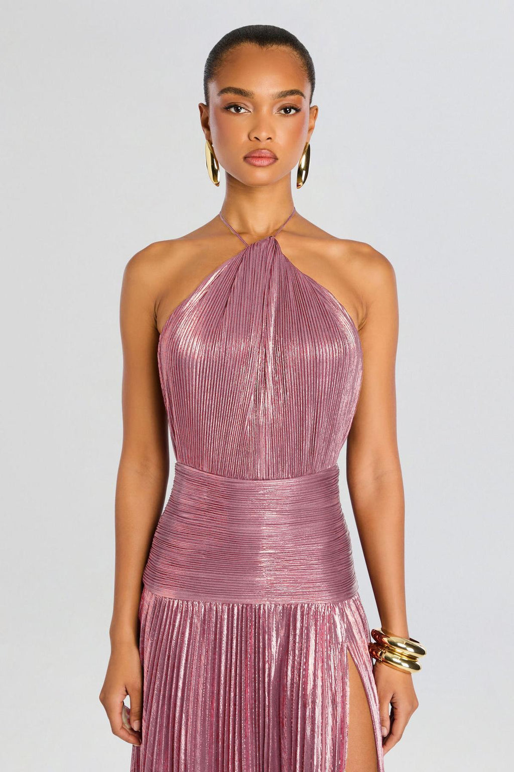 Green Polyester Halter Party Maxi