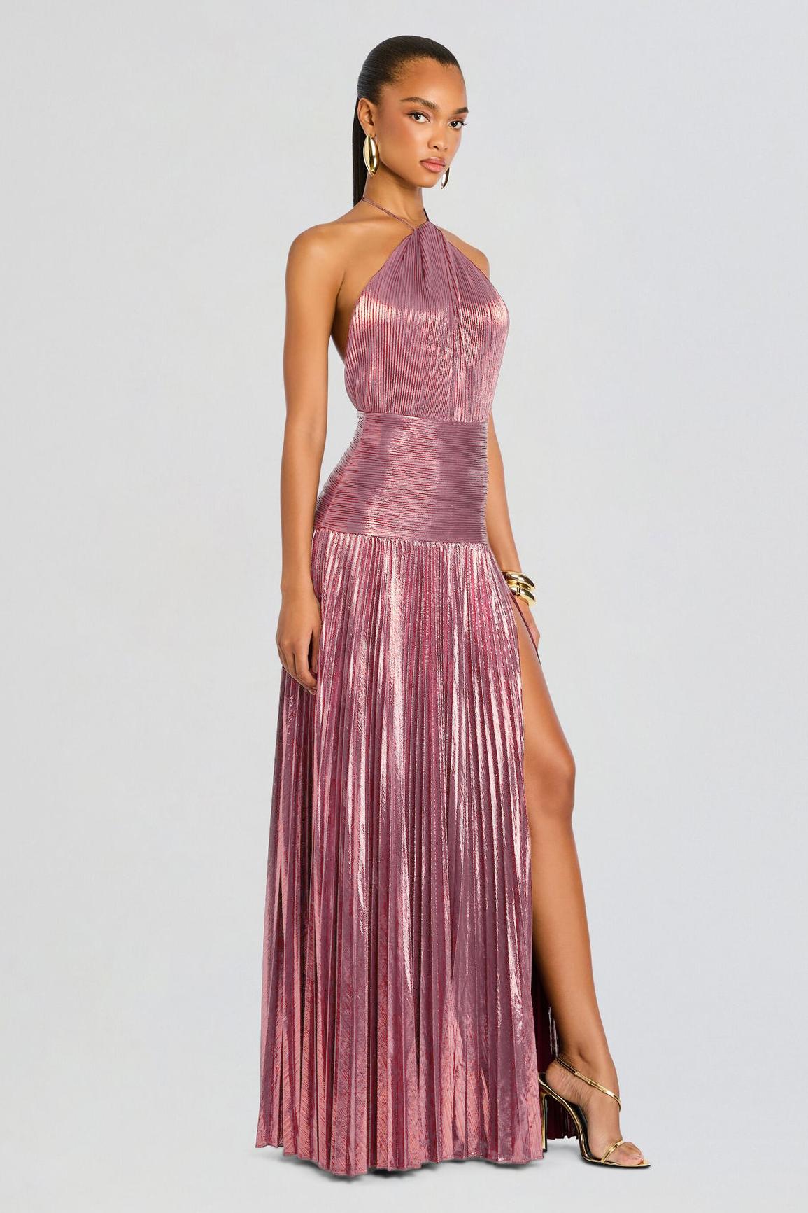Green Polyester Halter Party Maxi