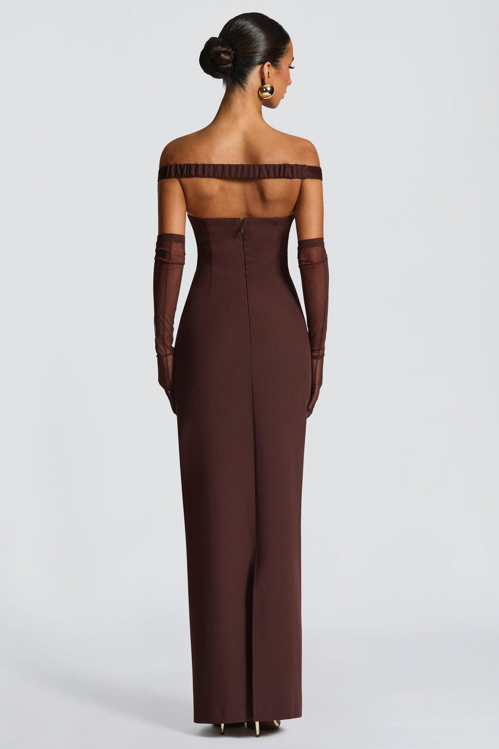Brown Off-Shoulder Maxi Dress