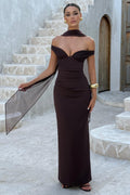 Brown Off-Shoulder Maxi Dress