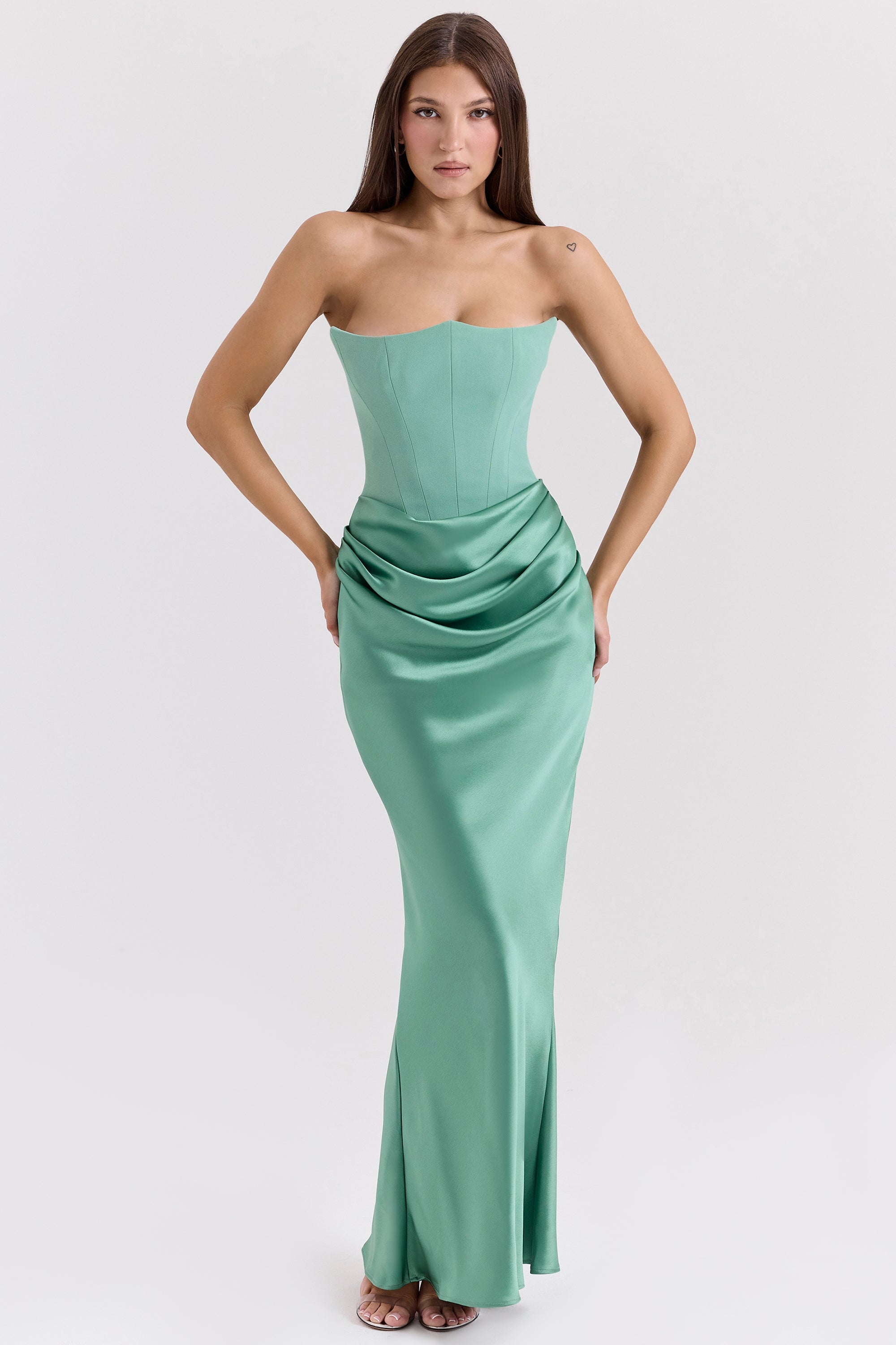 Satin Off-Shoulder Green Midi