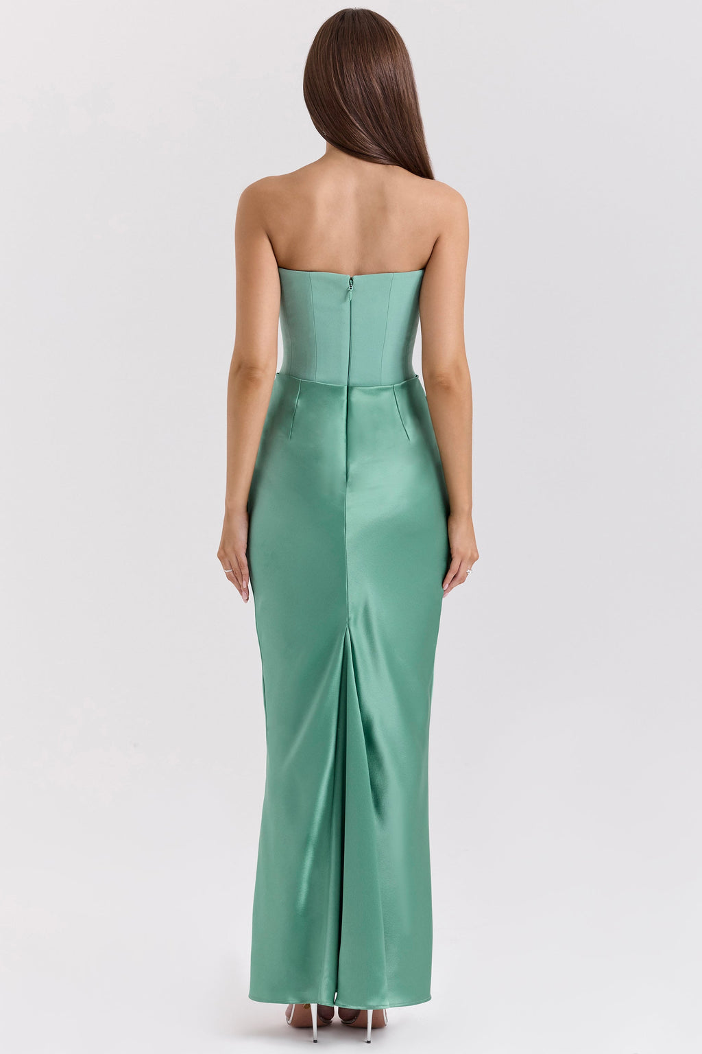 Satin Off-Shoulder Green Midi