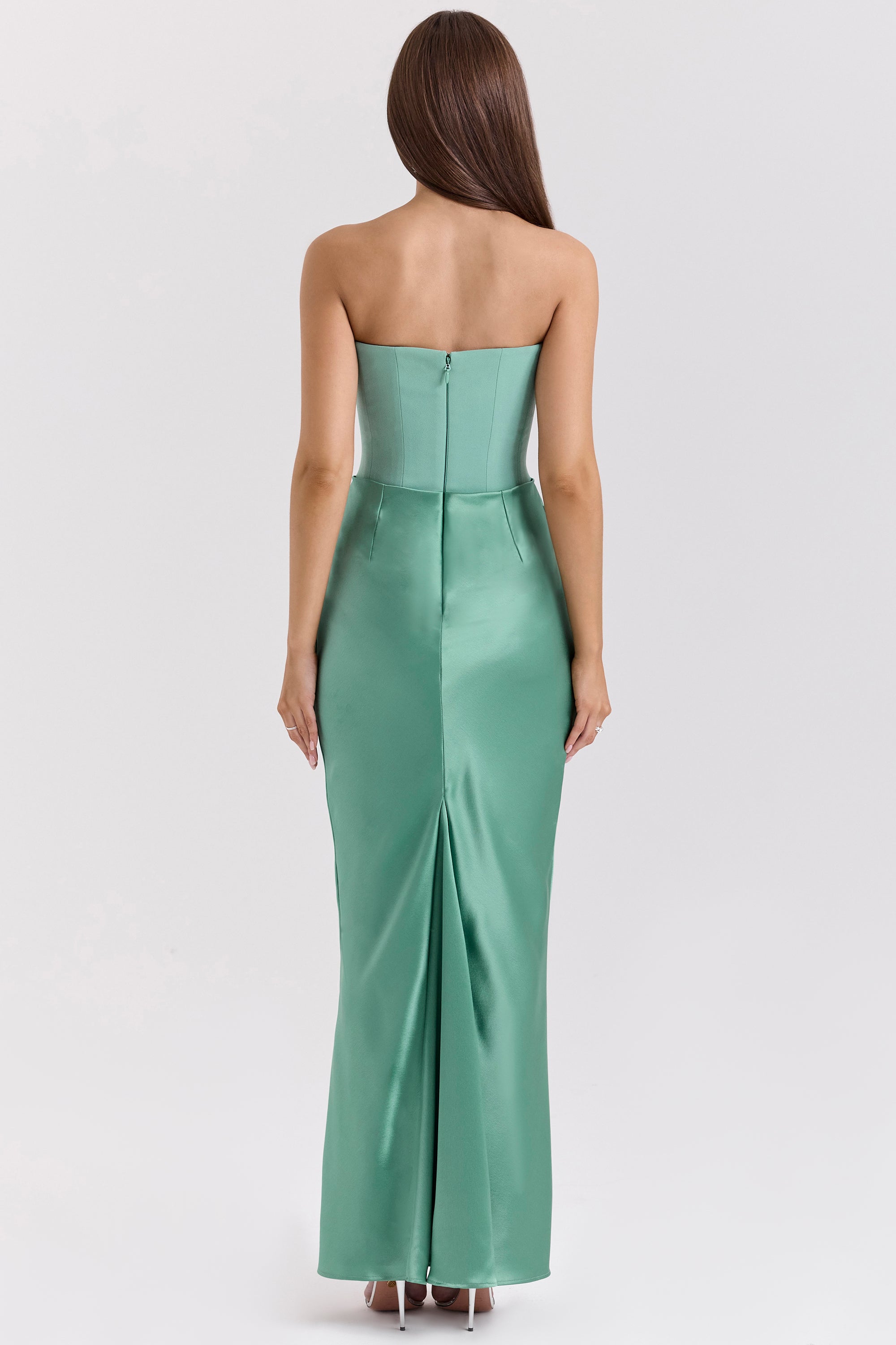 Satin Off-Shoulder Green Midi