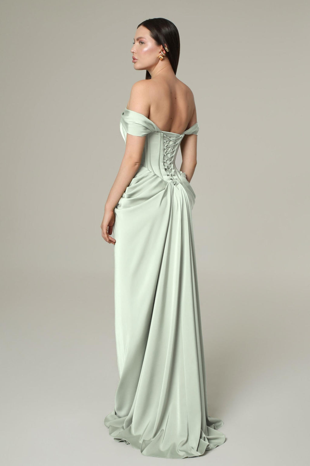 Green Satin Caped Sleeveless Maxi Dress