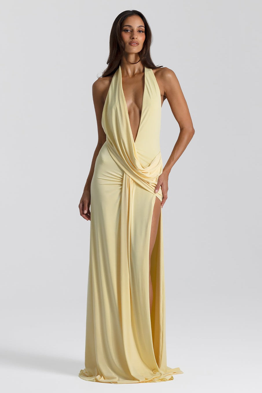 Pink V-Neck Slit Maxi Dress