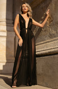 Black Chiffon Lace-Up Maxi