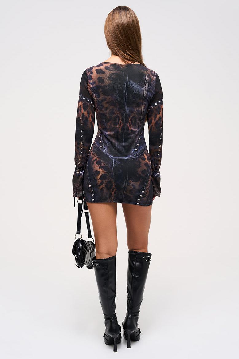 Black Leopard Print Mini Dress