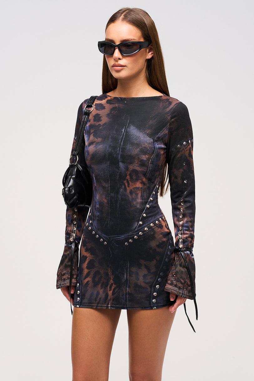 Black Leopard Print Mini Dress