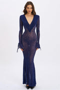 Long Sleeve Solid Mesh Dress