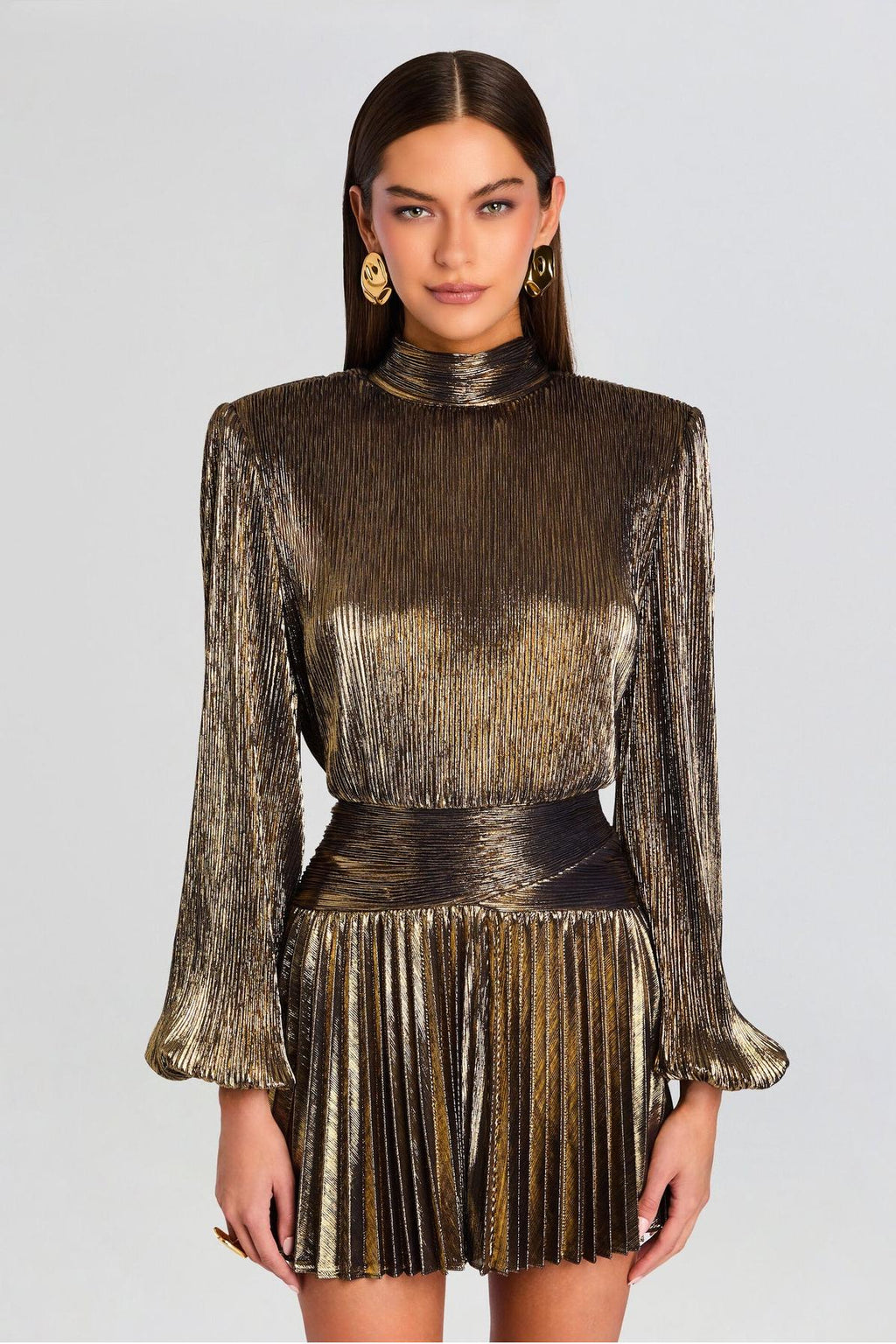 Long Sleeve Gold Metallic Mini