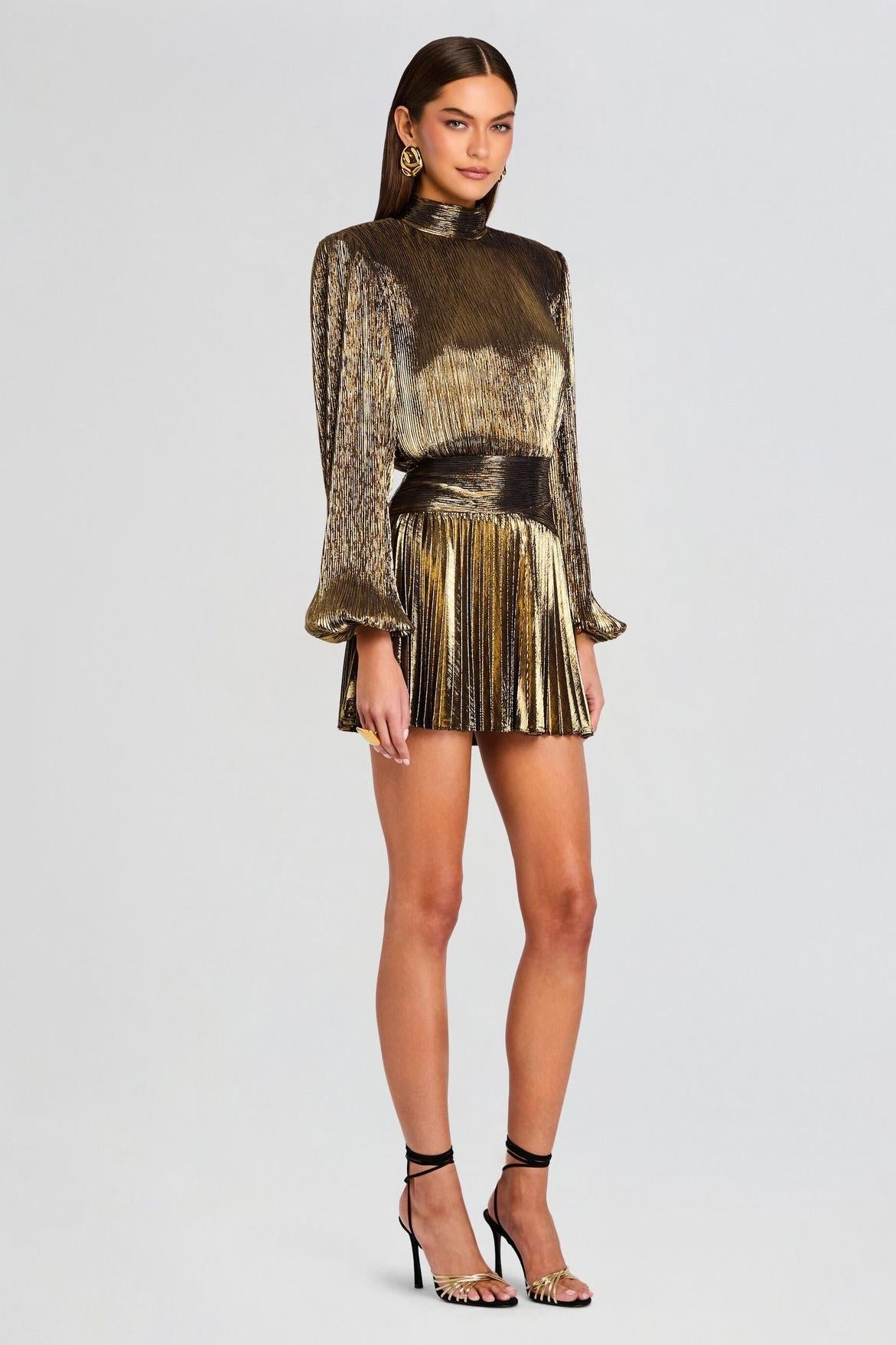 Long Sleeve Gold Metallic Mini