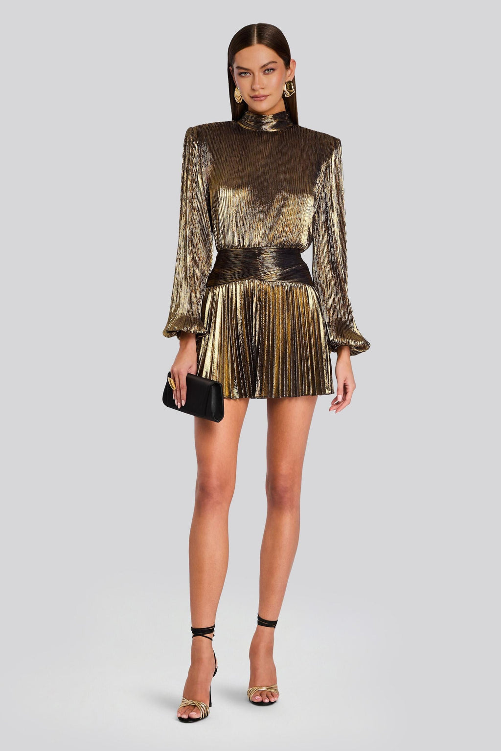 Long Sleeve Gold Metallic Mini