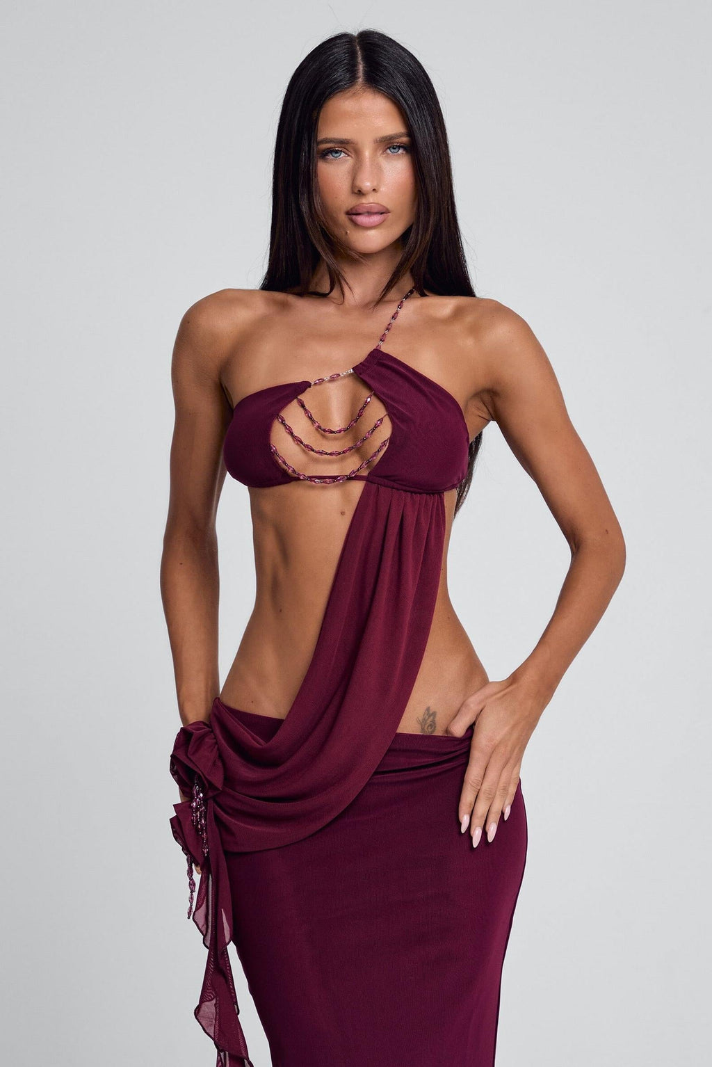 Maroon Sheer High-Stretch Maxi