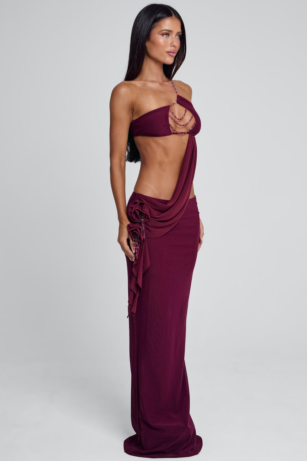 Maroon Sheer High-Stretch Maxi