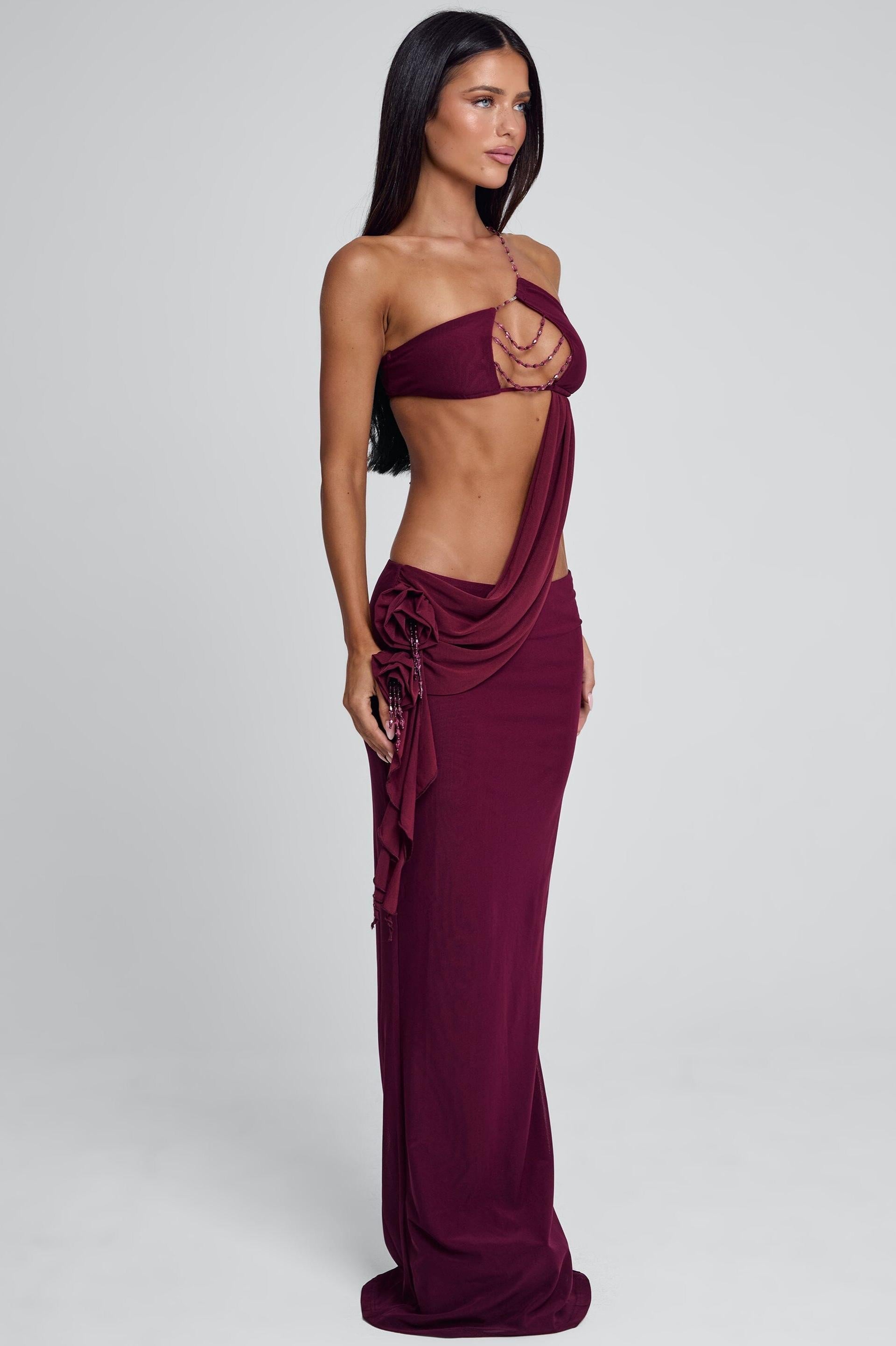 Maroon Sheer High-Stretch Maxi